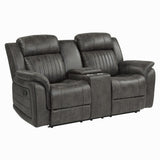 Centeroak brownish gray microfiber double reclining loveseat side view