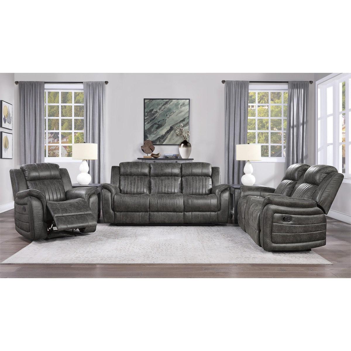 Centeroak brownish gray microfiber loveseat angled view