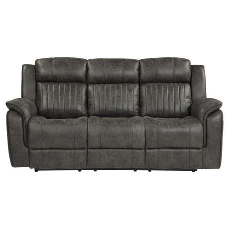 Centeroak Brownish Gray Double Reclining Sofa front view