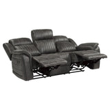 Centeroak Brownish Gray Double Reclining Sofa fully reclined position