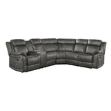Centeroak reclining sectional brownish gray fabric left console front angle