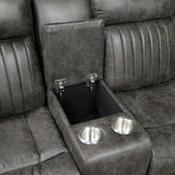 Console with lift-top storage open