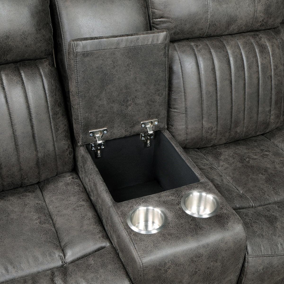 Console with lift-top storage open