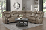 Centeroak Brown Gray Faux Leather Reclining Sectional sofa, seat close-up