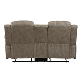 Rear view of Centeroak Sandy Brown microfiber reclining loveseat