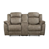 Centeroak Sandy Brown microfiber double reclining loveseat front view