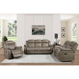 Multiple views of Centeroak Double Reclining Loveseat in Sandy Brown