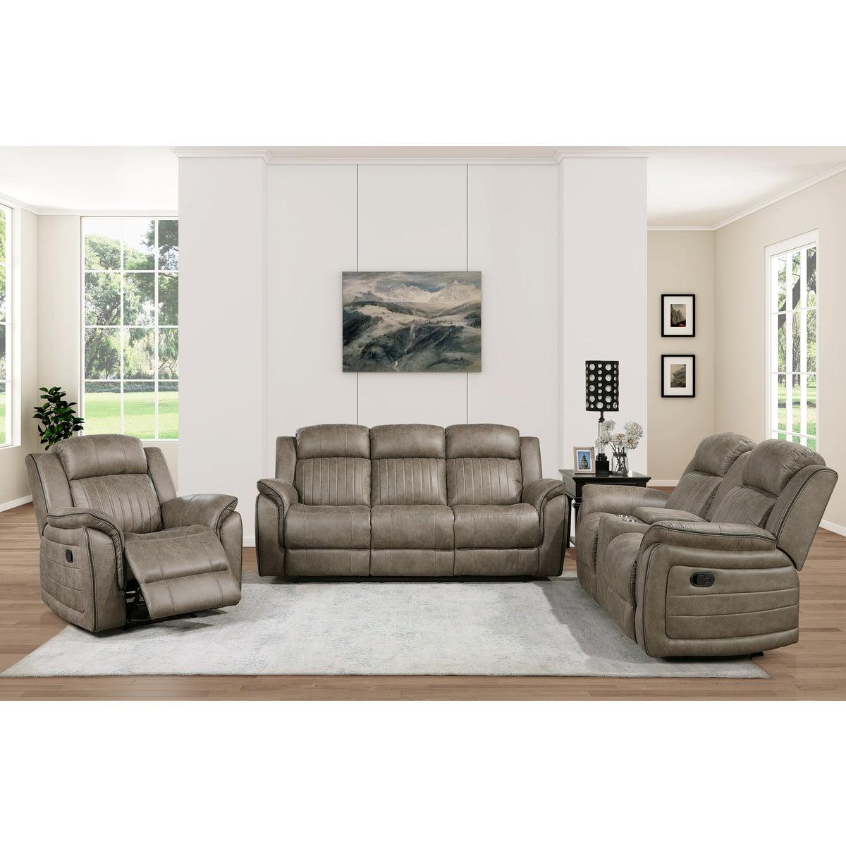 Multiple views of Centeroak Double Reclining Loveseat in Sandy Brown