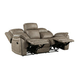 Centeroak Sandy Brown Double Reclining Sofa reclined position