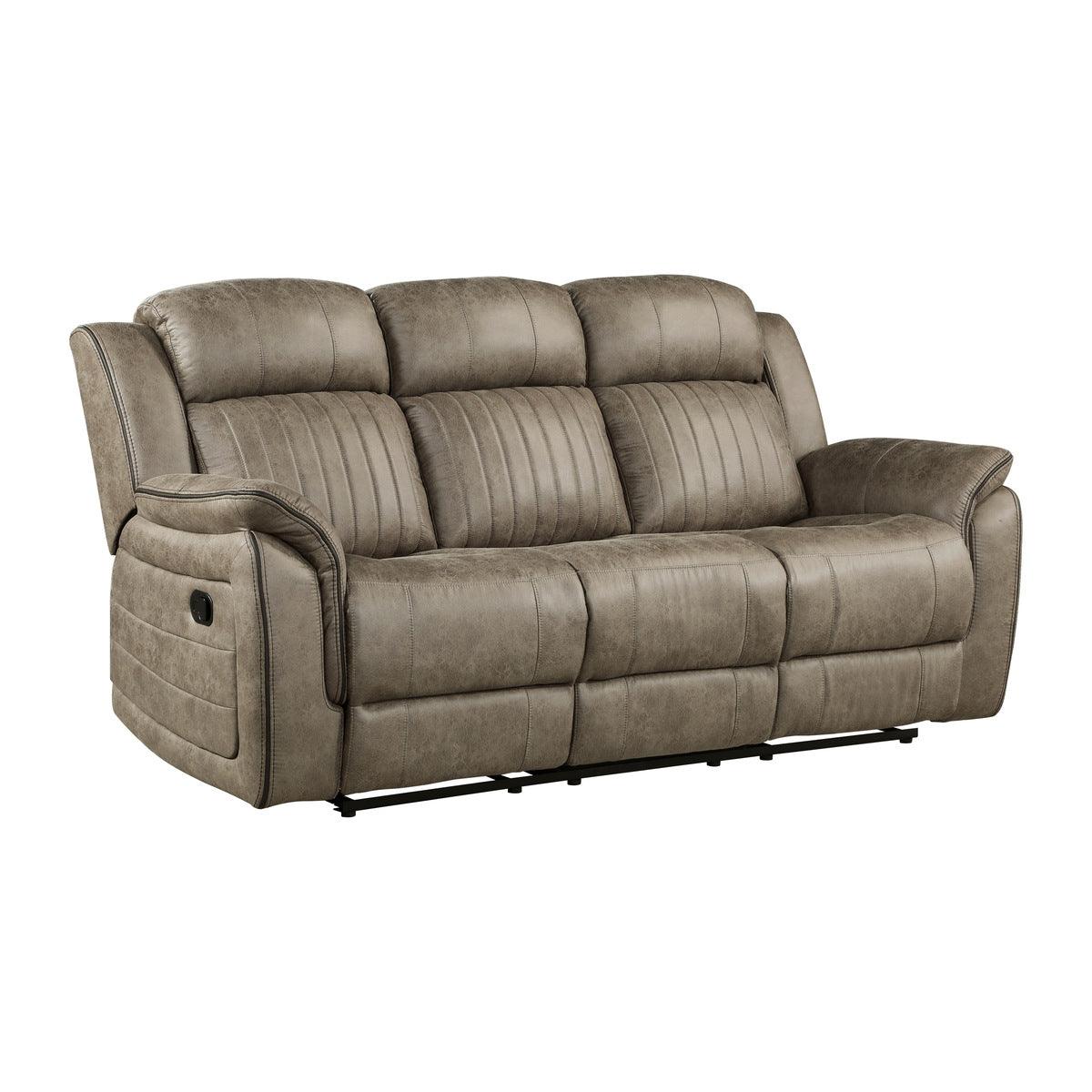 Centeroak Sandy Brown Double Reclining Sofa side angle