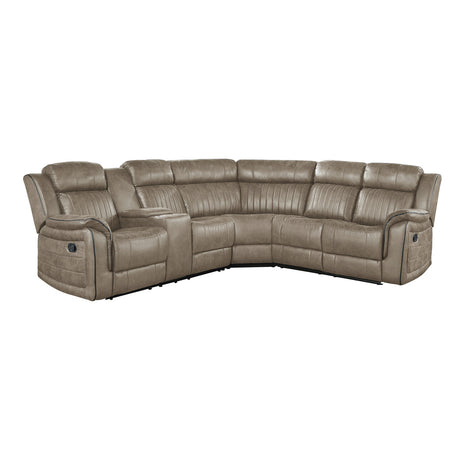 Centeroak 3-piece reclining sectional left console angled view