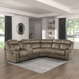 Back view of sectional showing attached cushions