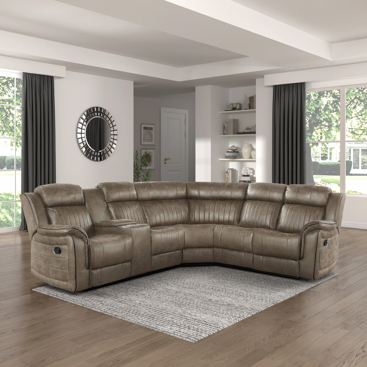 Back view of sectional showing attached cushions