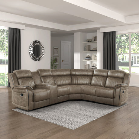 Back view of sectional showing attached cushions