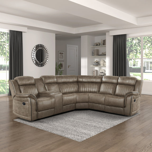 Back view of sectional showing attached cushions