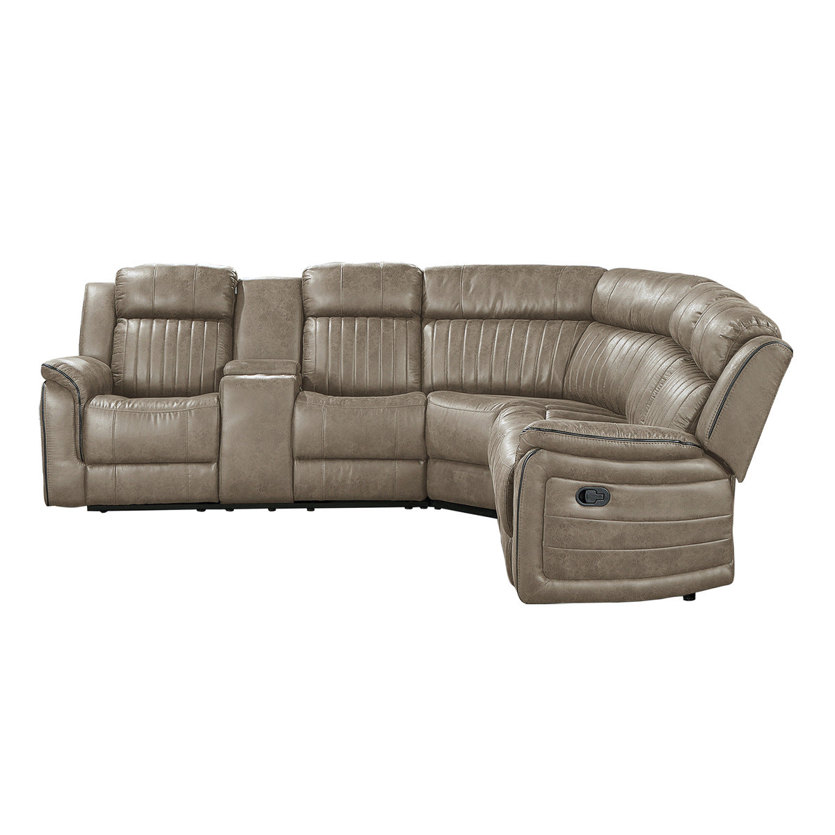 Centeroak reclining sectional detail showing tufted cushions