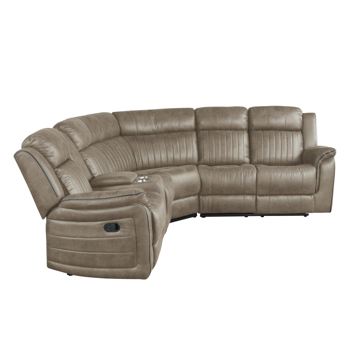 Closeup of left reclining loveseat arm and console