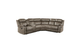 Side view of Centeroak Brown Gray Faux Leather Reclining Sectional