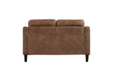 side angle of Mallory Brown brown microfiber loveseat