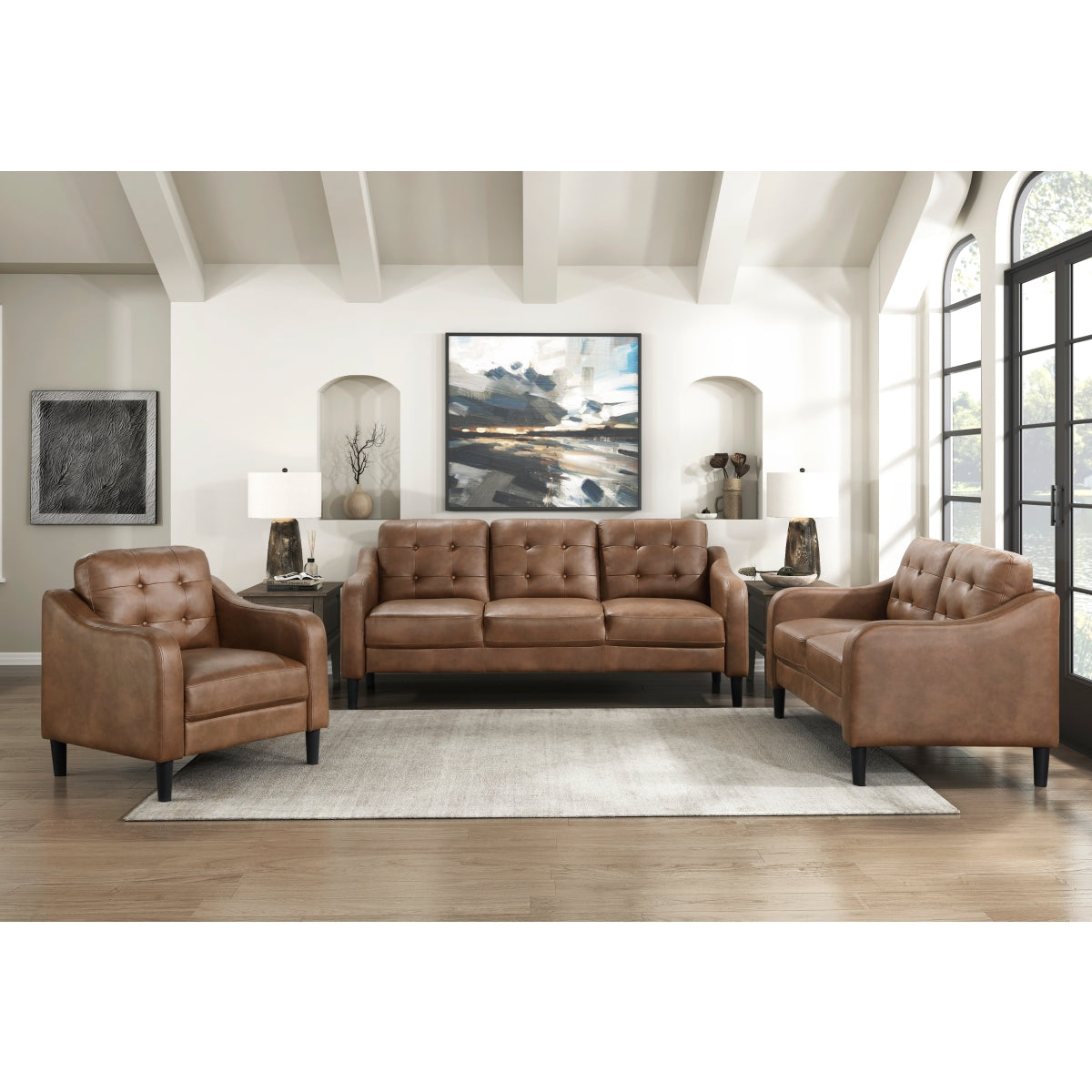 Side view showing loveseat profile and arms