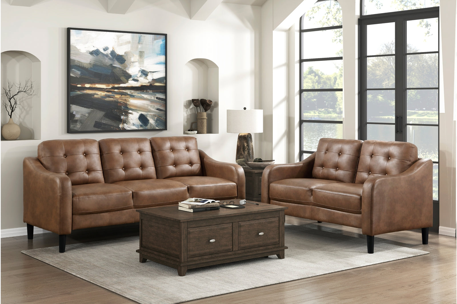 main view of Mallory Brown Microfiber Living Room Set furniture