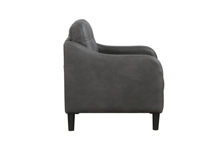 Mallory Gray Microfiber Living Room Set chair angled detail