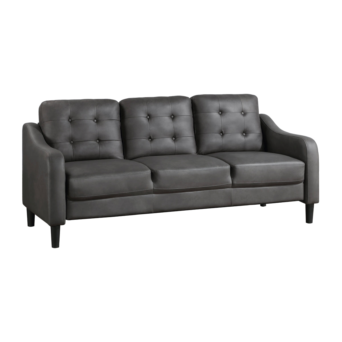 Mallory gray microfiber sofa side angle view