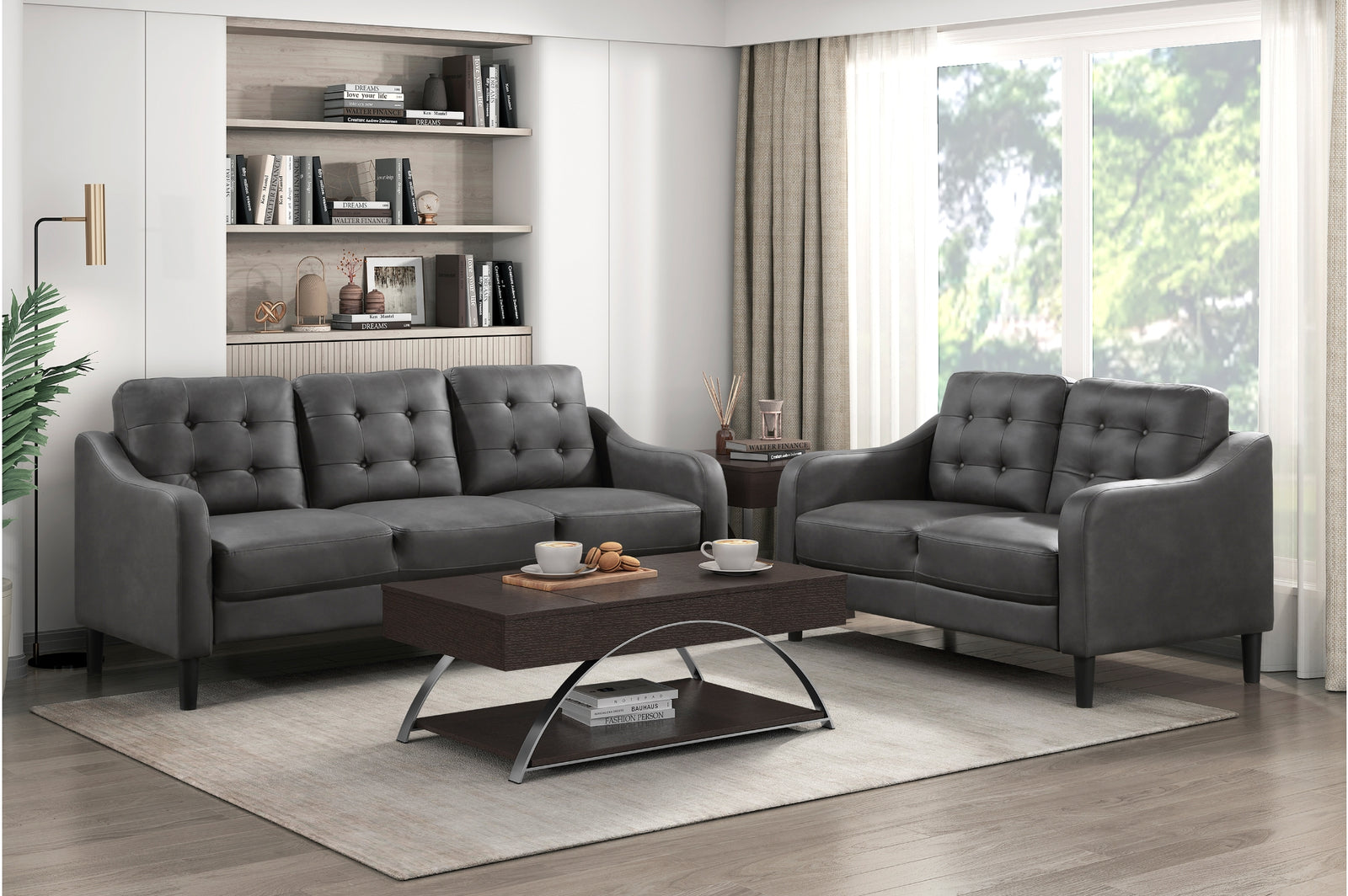 main view of Mallory Gray Microfiber Living Room Set furniture