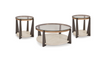Glass-Top Faux Travertine Coffee Table Set with Gold-Tone Frame — product view