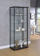 Delphinium 5-Shelf Glass Curio Cabinet Black And Clear - Ella Furniture