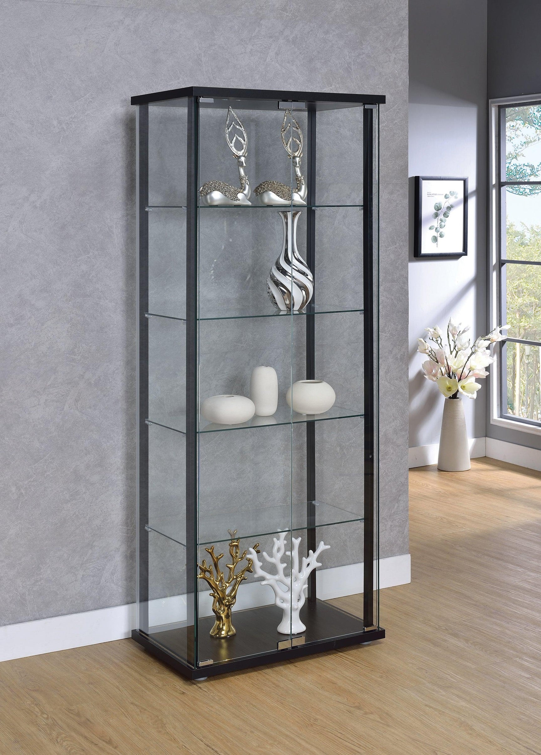 Delphinium 5-Shelf Glass Curio Cabinet Black And Clear - Ella Furniture