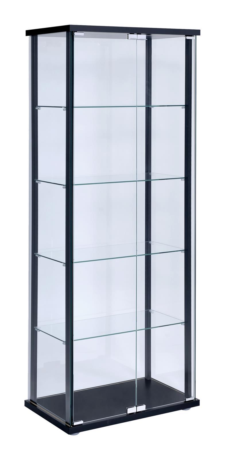 Delphinium 5-Shelf Glass Curio Cabinet Black And Clear - Ella Furniture