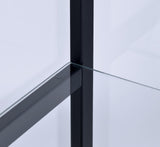 Tempered glass shelves of Cyclamen curio cabinet with lighting
