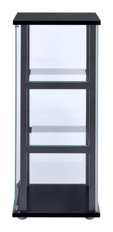 View of single push-to-open glass door on Cyclamen cabinet