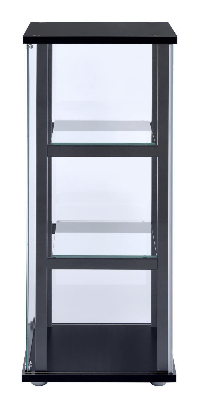 View of single push-to-open glass door on Cyclamen cabinet