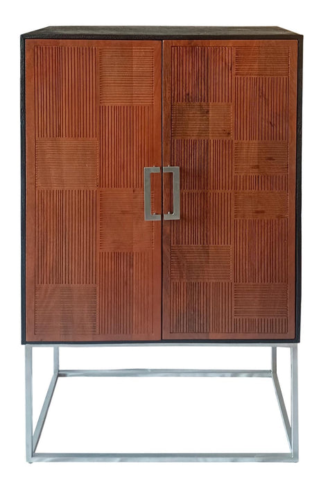 Benma light brown bar cabinet front view with doors closed