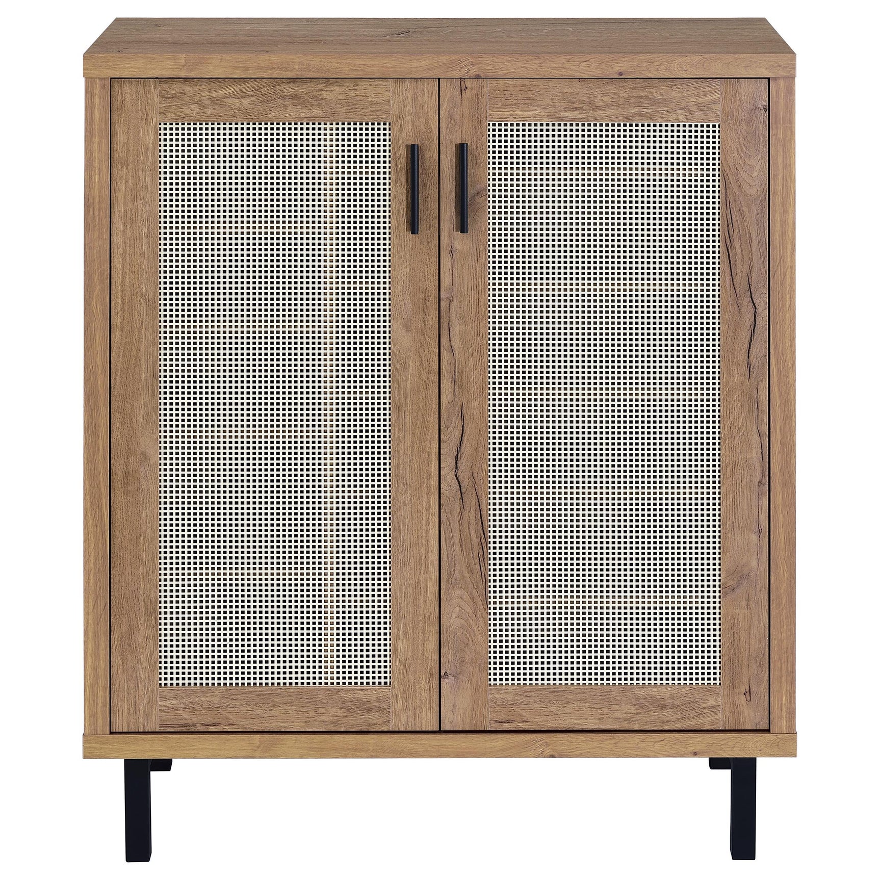 Close-up of metal mesh detail on cabinet door