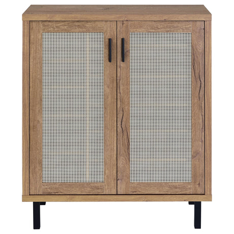 Close-up of metal mesh detail on cabinet door