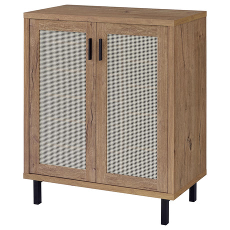 Top view showing natural oak finish on shoe cabinet