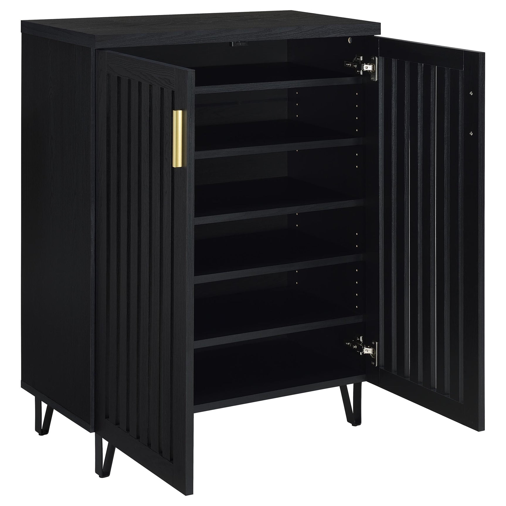 Interior view of Brixton cabinet showing adjustable shoe shelves