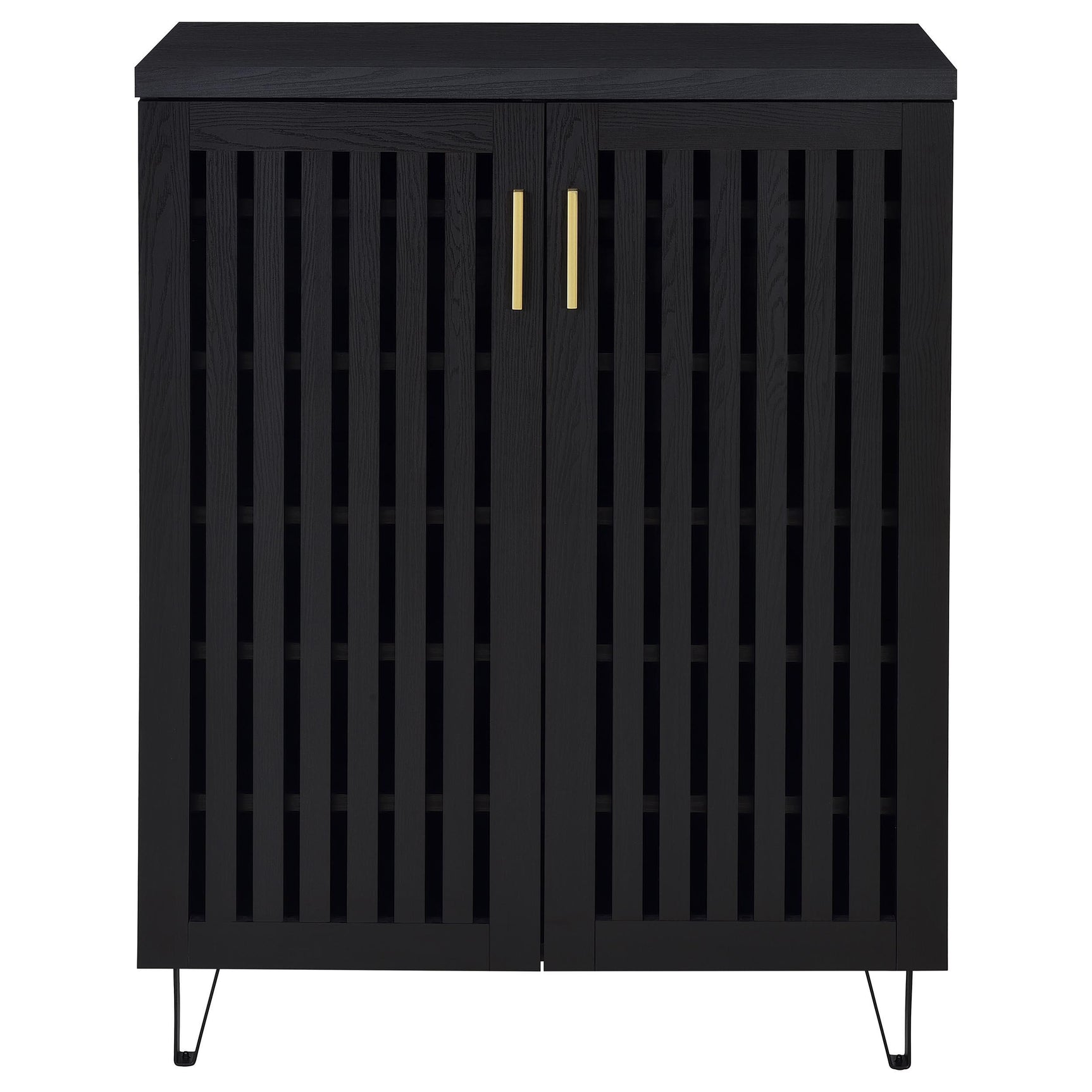 Close-up of vertical slatted cabinet doors