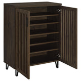 Open door of Brixton shoe cabinet revealing adjustable shelves