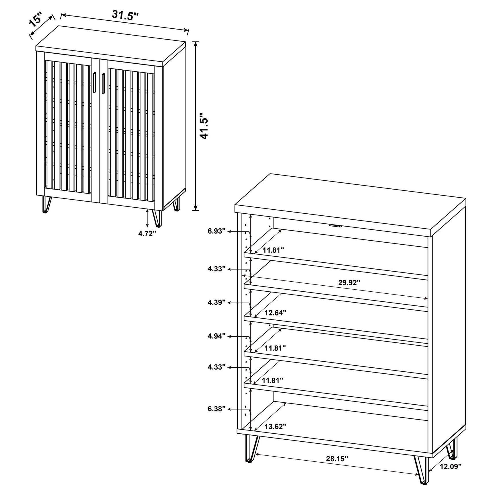 Brixton shoe cabinet with both doors open showing storage capacity