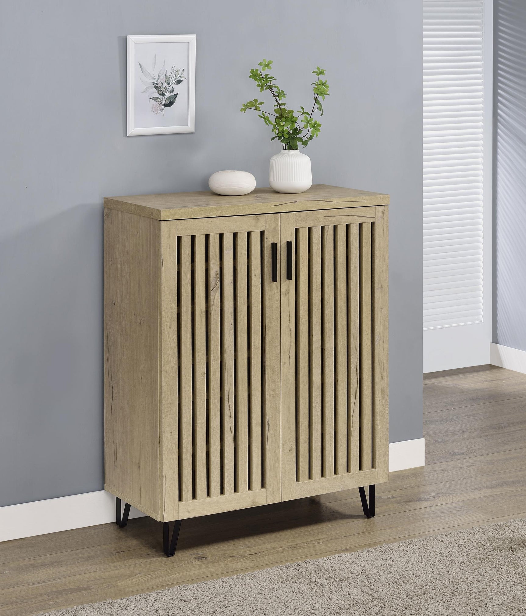 Brixton shoe cabinet vertical slat doors detail