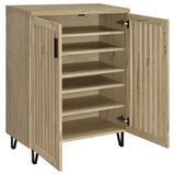 Side view of Brixton shoe storage cabinet with metal legs