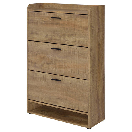 Back view of Denia 3-tier engineered wood shoe cabinet