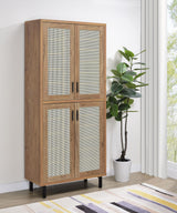 Side angle of Teller 80-inch shoe cabinet showing height and mesh doors