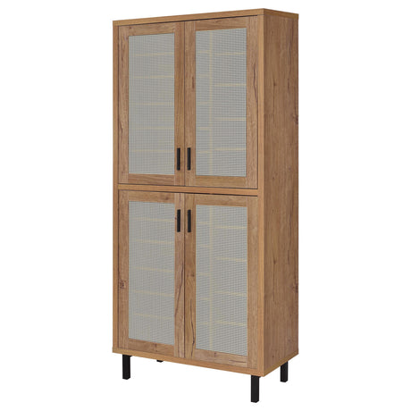 Top view of shoe storage cabinet with natural oak finish