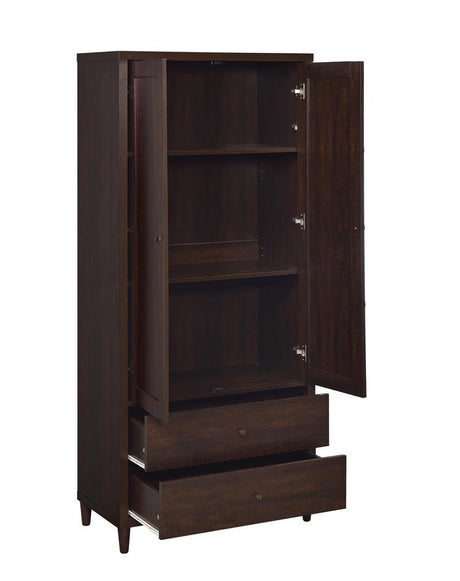 Wadeline 2-Door Tall Accent Cabinet Rustic Tobacco close-up of drawer