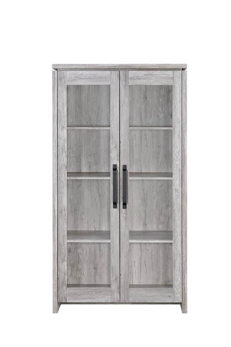 Alejo 2-Door Tall Curio Cabinet side view with metal pull handles